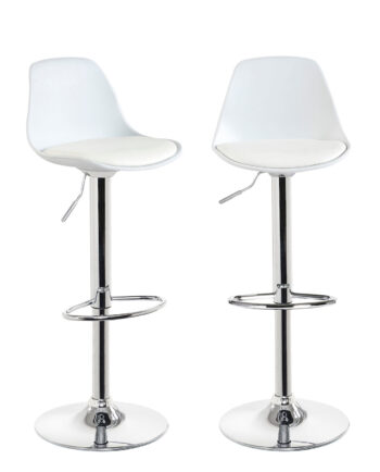 Lot de 2 tabourets de bar réglables pivotants, assise simili cuir avec dossier SIG blanc chrome