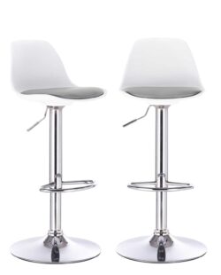 Lot de 2 tabourets de bar réglables pivotants, assise simili cuir avec dossier SIG blanc gris