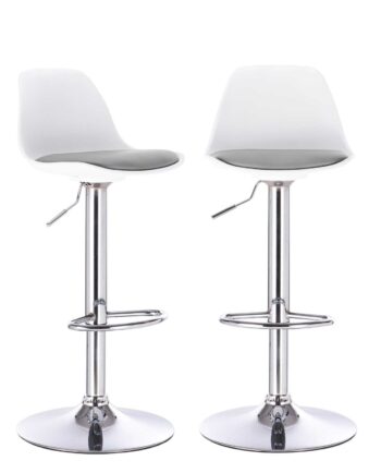 Lot de 2 tabourets de bar réglables pivotants, assise simili cuir avec dossier SIG blanc gris