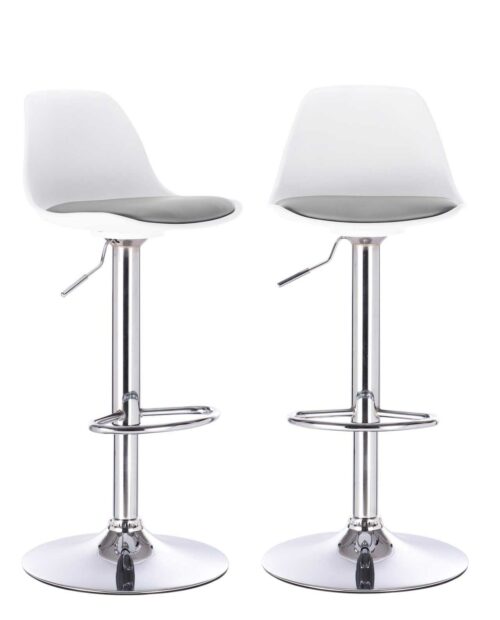 Lot de 2 tabourets de bar réglables pivotants, assise simili cuir avec dossier SIG blanc gris