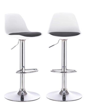 Lot de 2 tabourets de bar réglables pivotants, assise simili cuir avec dossier SIG blanc noir