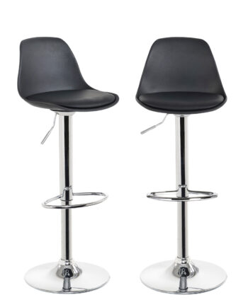 Lot de 2 tabourets de bar réglables pivotants, assise simili cuir avec dossier SIG noir chrome