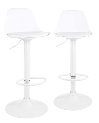 Lot de 2 tabourets de bar réglables pivotants, assise simili cuir avec dossier SIG+ blanc intégral