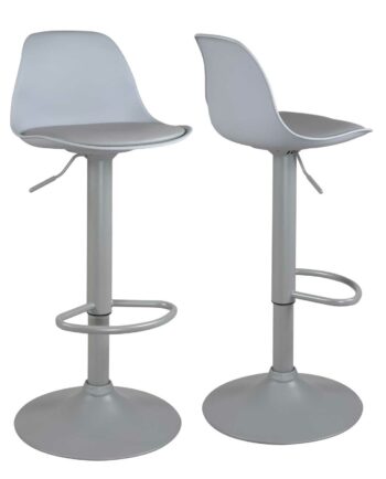 Lot de 2 tabourets de bar réglables pivotants, assise simili cuir avec dossier SIG+ gris intégral