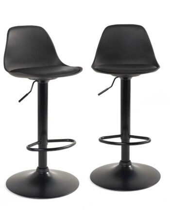 Lot de 2 tabourets de bar réglables pivotants, assise simili cuir avec dossier SIG+ noir intégral