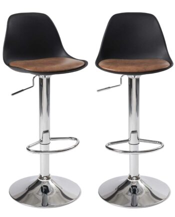 Lot de 2 tabourets de bar réglables pivotants, assise simili cuir avec dossier SIG noir marron chrome