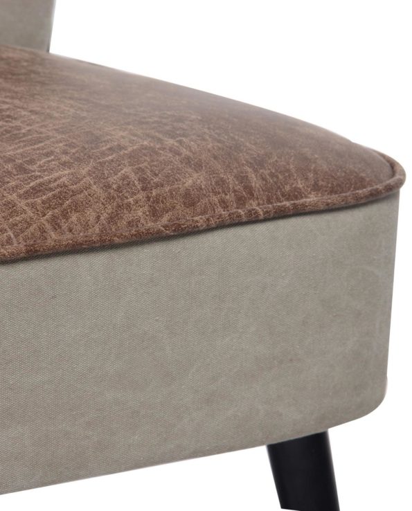 CABAS Fauteuil Vintage en tissu et tissu effet cuir vieilli
