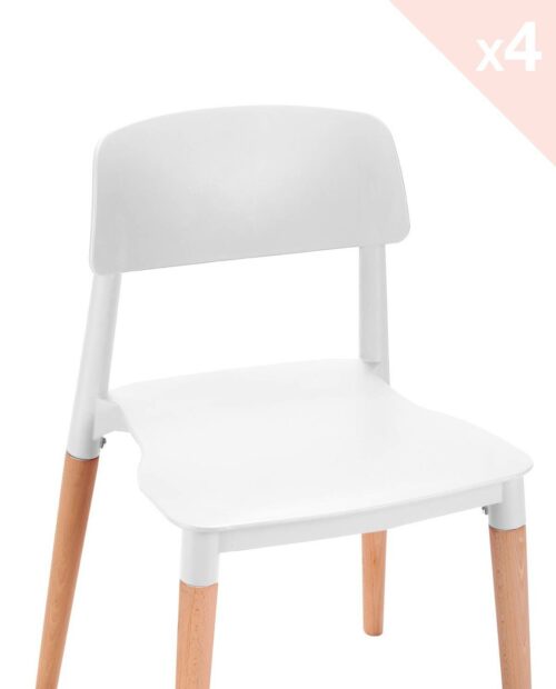 Lot de 4 chaises Cuisine Design piétement Bois Blanc Lot de 4 chaises Cuisine Design piétement Bois Blanc