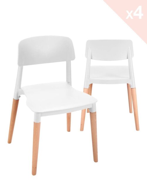 Lot de 4 chaises Cuisine Design piétement Hêtre Blanc