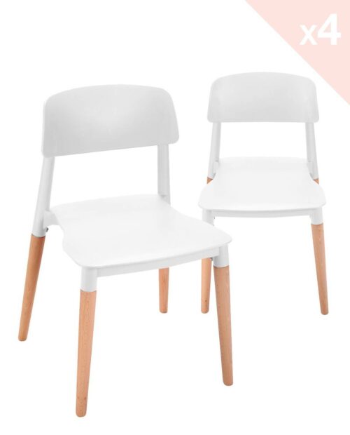 Lot de 4 chaises Cuisine Design Bois Blanc Lot de 4 chaises Cuisine Design Bois Blanc