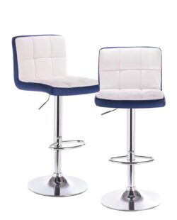 Lot de 2 chaises de bar PU - Chrome - Confort - Bleu