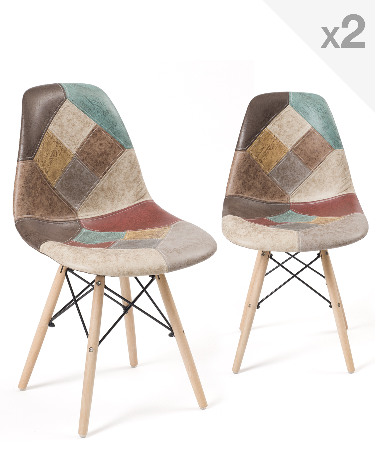 NADIR Lot de 2 chaises scandinaves patchwork DSW  Kayelles.com