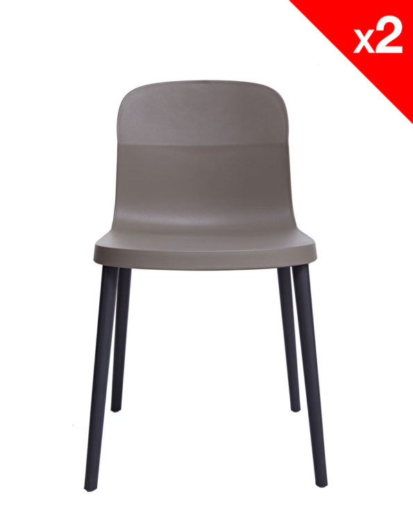 SANTI Lot de 2 chaises design Intérieur / Extérieur - Cuisine - Jardin - Gris
