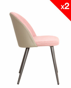 Lot de 2 Chaises Cocktail vintage tissu rose gaufré - GIZA