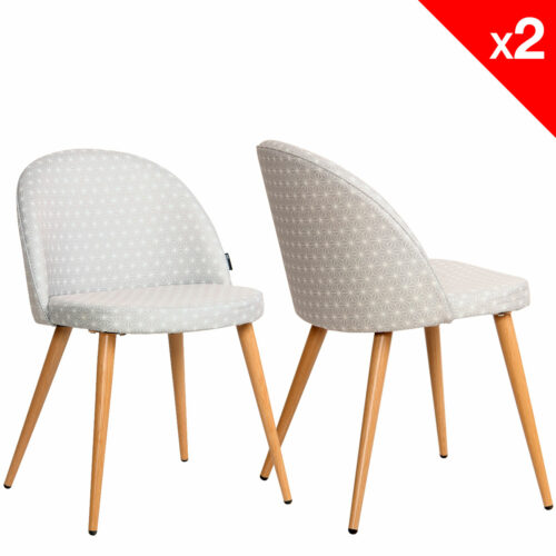 Chaise scandinave rétro Giza tissu gris étoiles - lot 2 chaises vintage Chaise scandinave rétro Giza tissu gris étoiles - lot 2 chaises vintage