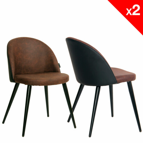 Chaises vintage Giza - lot de 2 - métal et microfibre (Marron Antique) Chaises vintage Giza - lot de 2 - métal et microfibre (Marron Antique)