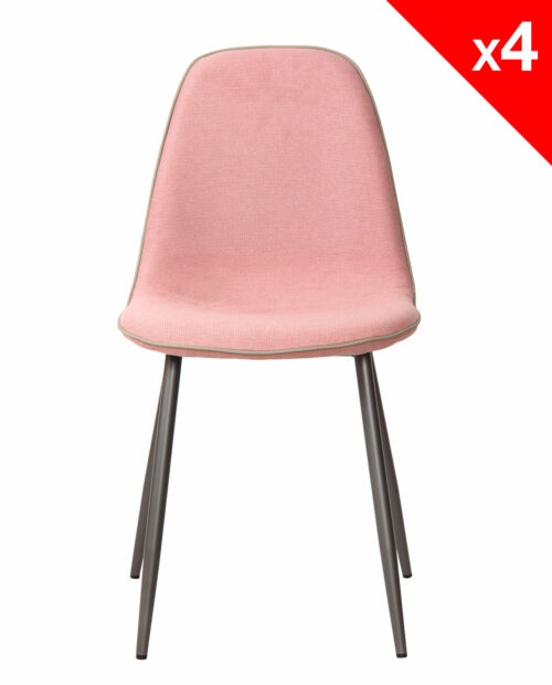 Chaise salle à manger design moderne tissu rose gauffré et métal gris anthracite Chaise salle à manger design moderne tissu rose gauffré et métal gris anthracite
