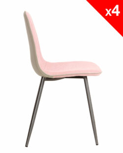 ROXY Chaise salle à manger design moderne tissu rose gauffré et métal gris anthracite