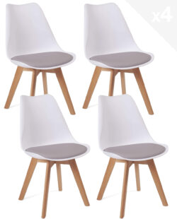 chaise scandinave avec coussin simili cuir blanc gris