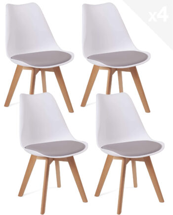 chaise scandinave avec coussin simili cuir blanc gris
