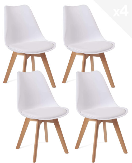 chaise scandinave avec coussin simili cuir blanc