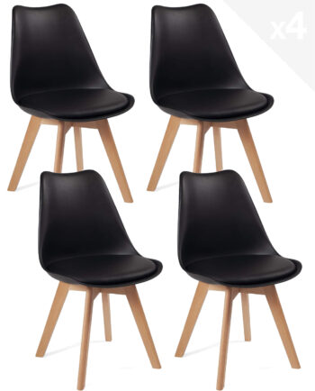 chaise scandinave avec coussin simili cuir noir