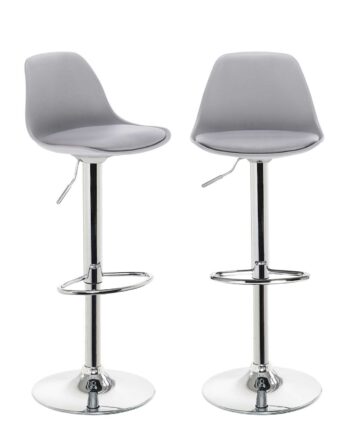Lot de 2 tabourets de bar réglables pivotants, assise simili cuir avec dossier SIG gris