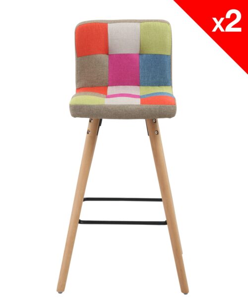 Chaise de bar Scandinave Patchwork - Kayelles - Lot de 2 Chaise de bar Scandinave Patchwork - Kayelles - Lot de 2