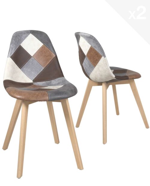 lot-2-chaises-patchwork-marron-scandinaves-pieds-bois-salle-manger-cuisine lot-2-chaises-patchwork-marron-scandinaves-pieds-bois-salle-manger-cuisine