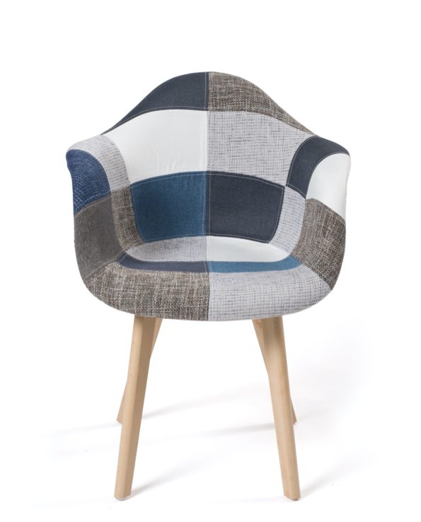 Lot de 2 chaises accoudoirs Scandinaves - Patchwork bleu - Kayelles