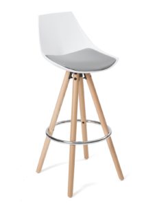 Chaise de bar design en bois - Blanc et gris Coussin - Kayelles SOTO