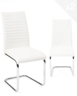 lot 2 chaises salle a manger simili cuir blanc chrome opus kayelles