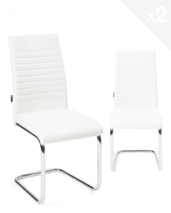 lot 2 chaises salle a manger simili cuir blanc chrome opus kayelles