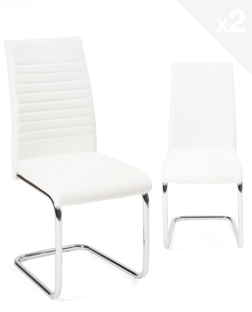 lot 2 chaises salle a manger simili cuir blanc chrome opus kayelles