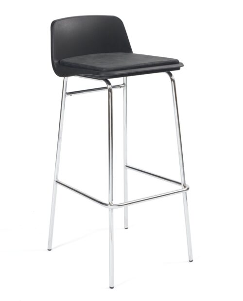 chaise de bar, cafe, resto, cuisine avec coussin amovible, metal chromé et noir chaise de bar, cafe, resto, cuisine avec coussin amovible, metal chromé et noir