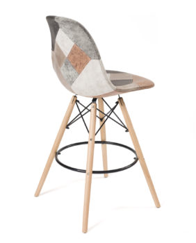 chaise de bar haute patchwork similicuir marron, style scandinave Kayelles