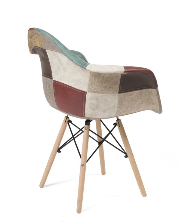 Chaise Accoudoirs DAW style Scandinave - Patchwork marron, NADOR Kayelles