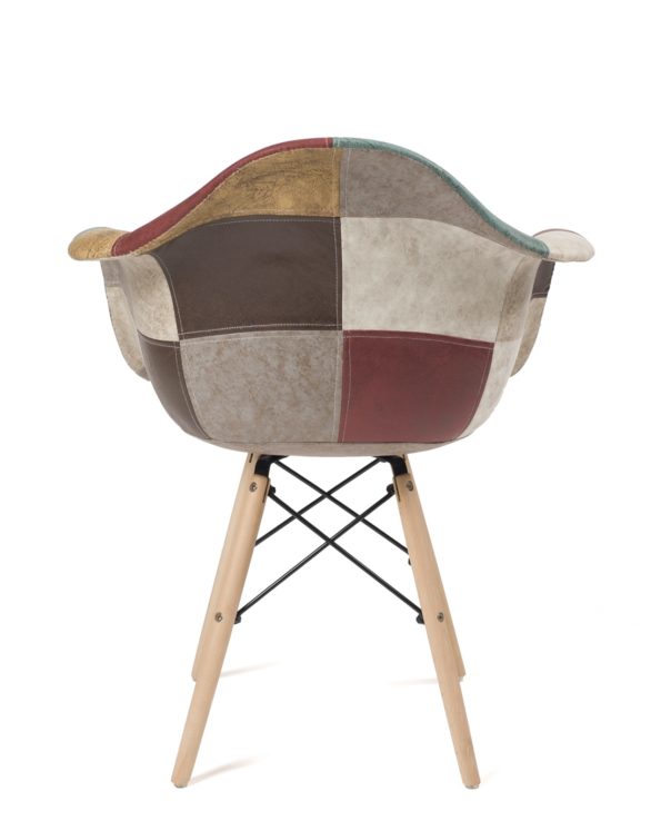 chaise-scandinave-patchwork-marron-similicuir-pas-cher