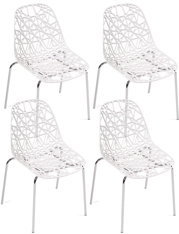 lot 4 chaises cuisine pied chrome iko blanc