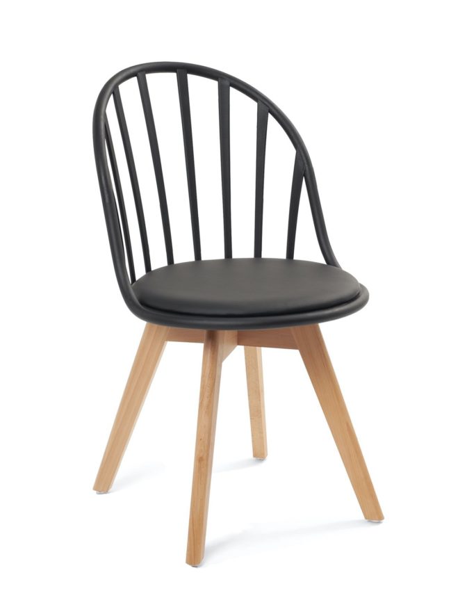 Chaise scandinave à barreaux coussin pieds bois BOLD - Lot de 2