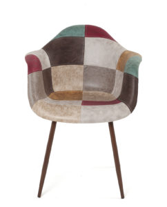 chaise-scandinave-accoudoirs-patchwork-marron-kayelles