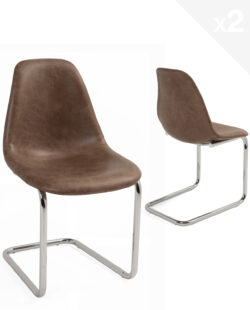 chaise-salle-manger-marron-chrome-design-lot-2-meo