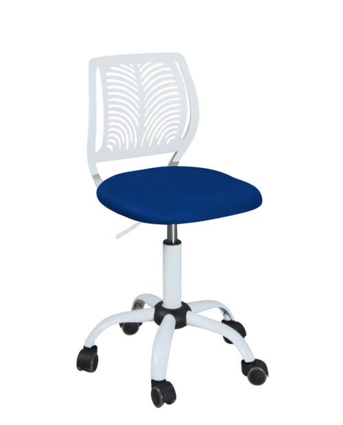 chaise-bureau-roulettes-pas-cher-enfant-ado-blanc-bleu-mesh