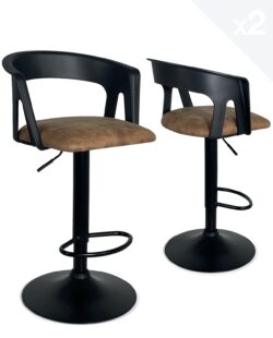 chaises-Bar-cuisine-Lot-2-hauteur-reglable-accoudoirs-dossier-noir-integral