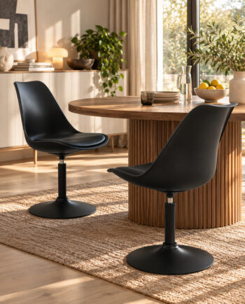 Lot 2 chaises pivotante pour salle manger et cuisine NOSA noir