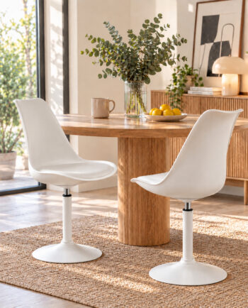 Lot 2 chaises pivotante pour salle manger et cuisine NOSA blanc
