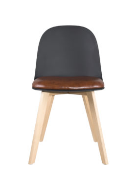chaise-design-nordique-noir-pied-bois-coussin-marron-ufi