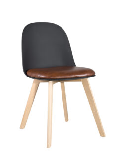 chaise-scandinave-noir-coussin-marron-pied-bois-ufi