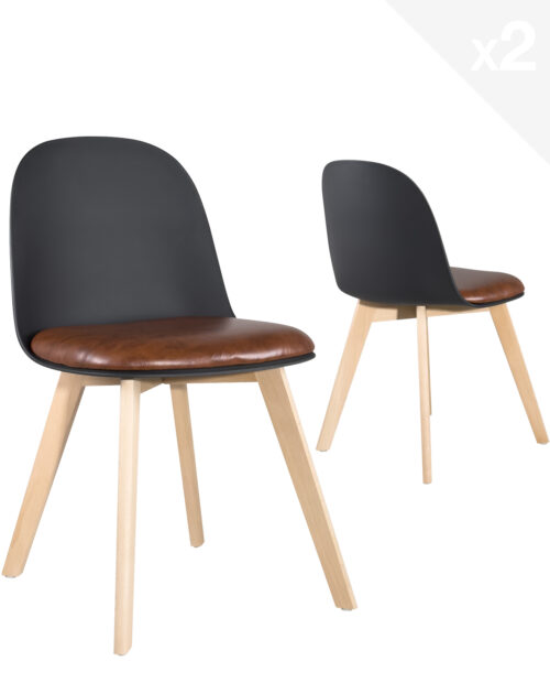 lot-2-chaises-scandinaves-noir-coussin-marron-vintage-pied-bois-ufi