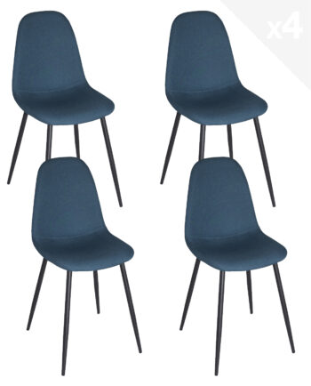 lot 4 chaises scandinave velours bleu nova kayelles